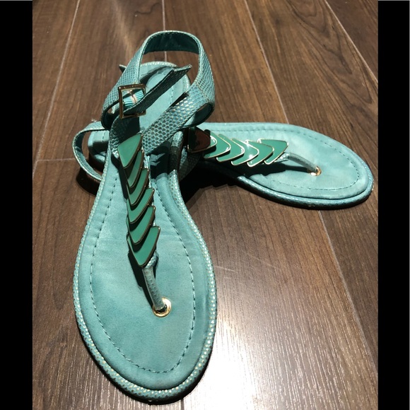 Aldo aqua and gold flat sandal size 6.5 - Picture 1 of 5